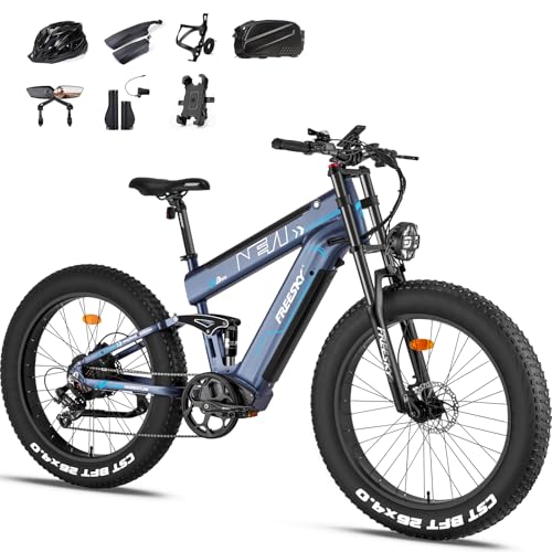 FREESKY 2024 Upgraded Dual Battery 48V 35AH 2000W Motor 80-155 Miles Long Range Electric Bike for Adults 38MPH+ 26" Fat Tire Full Suspension EBike with Dual Hydraulic Brakes