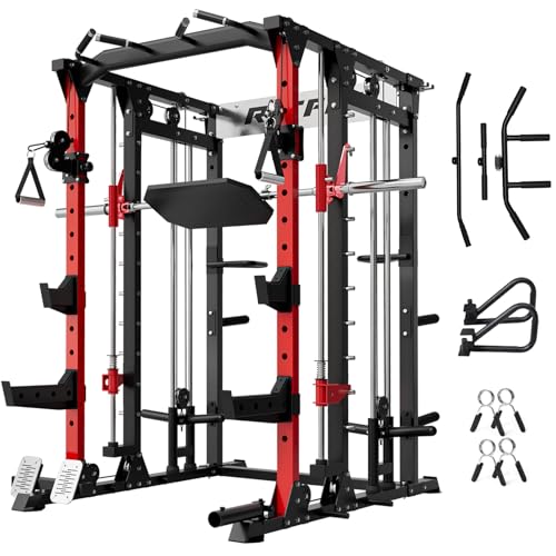 RitFit Buffalo Smith Machine Power Cage with Lat Pull-Down & Cable Crossover for Home Gym V3251