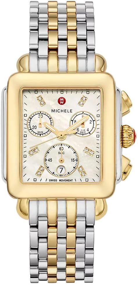 MICHELE Deco Chronograph Date Two-Tone Stainless Steel & Diamonds Womens Watch MWW06A000779