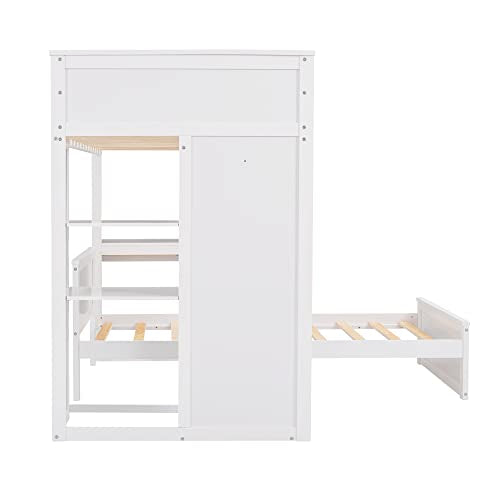Harper & Bright Designs Full Over Twin Bunk Bed with Desk and Storage, Solid Wood, Gray L8927