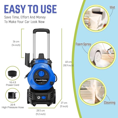 Electric Pressure Washer 4800PSI 2.9GPM with 25ft Hose, Car Wash Machine Blue A8493