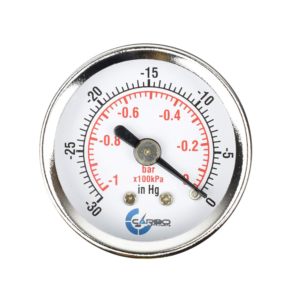 1-1/2" Pressure Gauge, Chrome Plated Steel Case, Dry, Vacuum -30 Hg/0, Back Mount 1/8" NPT