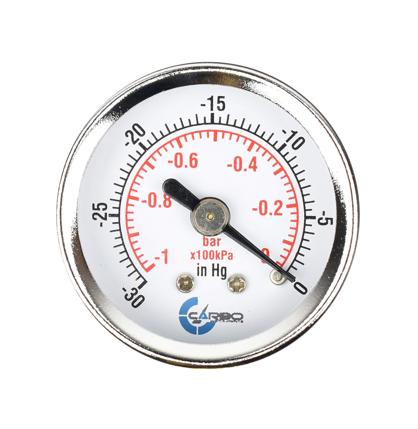 1-1/2" Pressure Gauge, Chrome Plated Steel Case, Dry, Vacuum -30 Hg/0, Back Mount 1/8" NPT