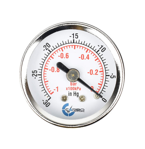 1-1/2" Pressure Gauge, Chrome Plated Steel Case, Dry, Vacuum -30 Hg/0, Back Mount 1/8" NPT