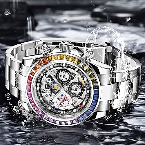 HaiQin Pagani Design 1653 Skeleton Automatic Watch for Men, Diamond Bezel Stainless Steel X587