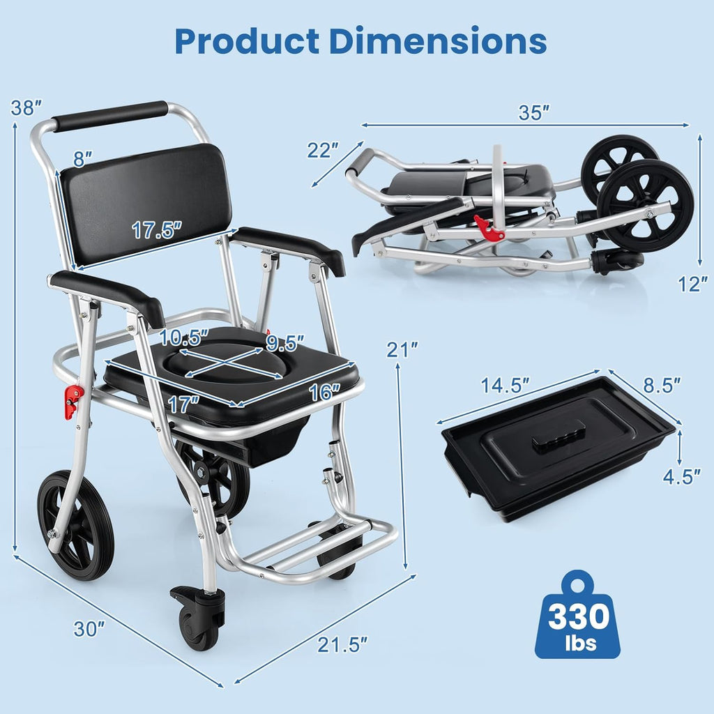 Giantex Bedside Commode Wheelchair with Arms, Lockable Casters, Detachable Bucket G734