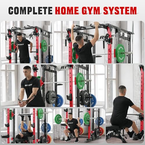 RitFit Buffalo Smith Machine Power Cage with Lat Pull-Down & Cable Crossover for Home Gym V3251