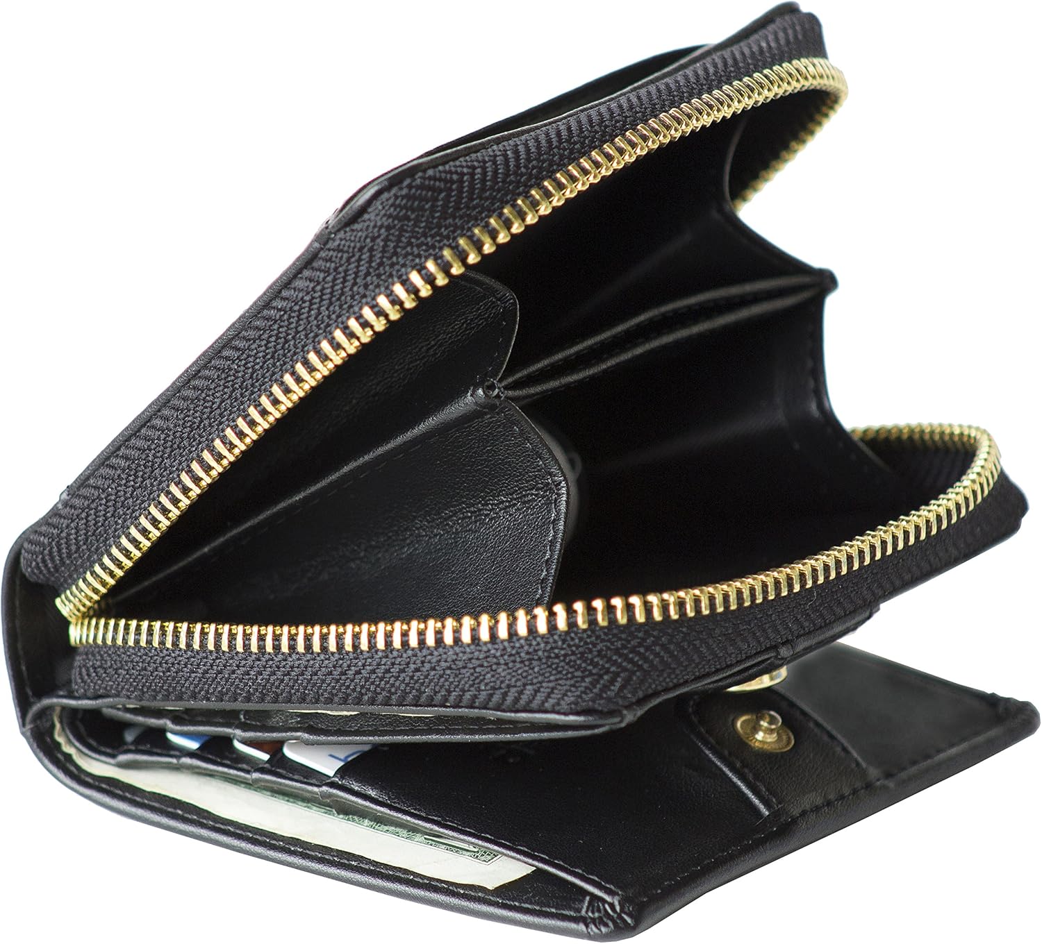 Women's Genuine Leather Scan Proof Small Zip Wallet Black N827