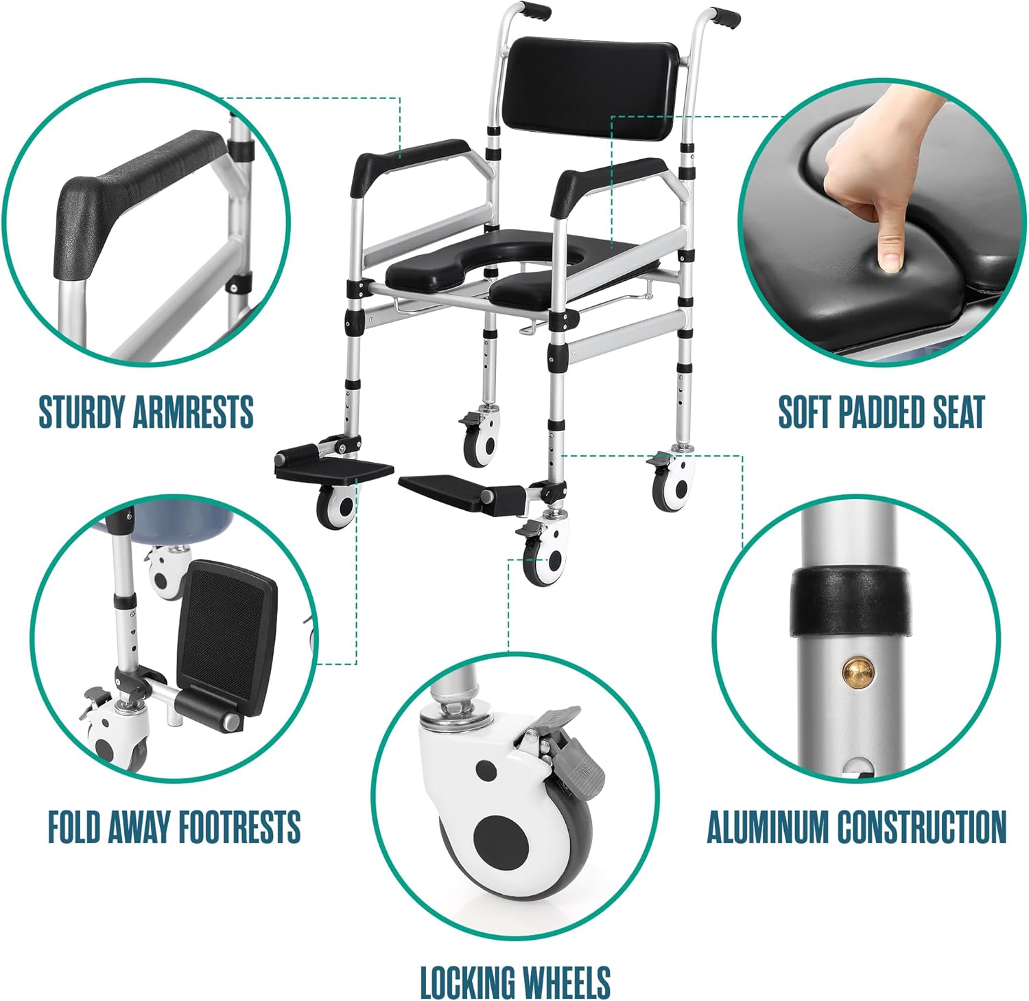 Houseables Shower Chair with Wheels, Height Adjustable Z902904