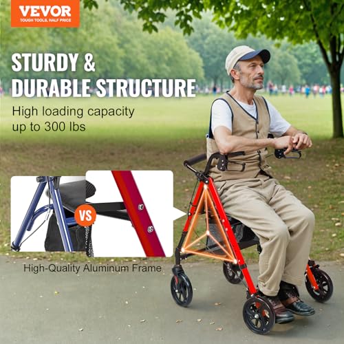 VEVOR Folding Rollator Walker for Seniors, Lightweight Aluminum, 8" All Terrain Wheels, Blue + Black N2534
