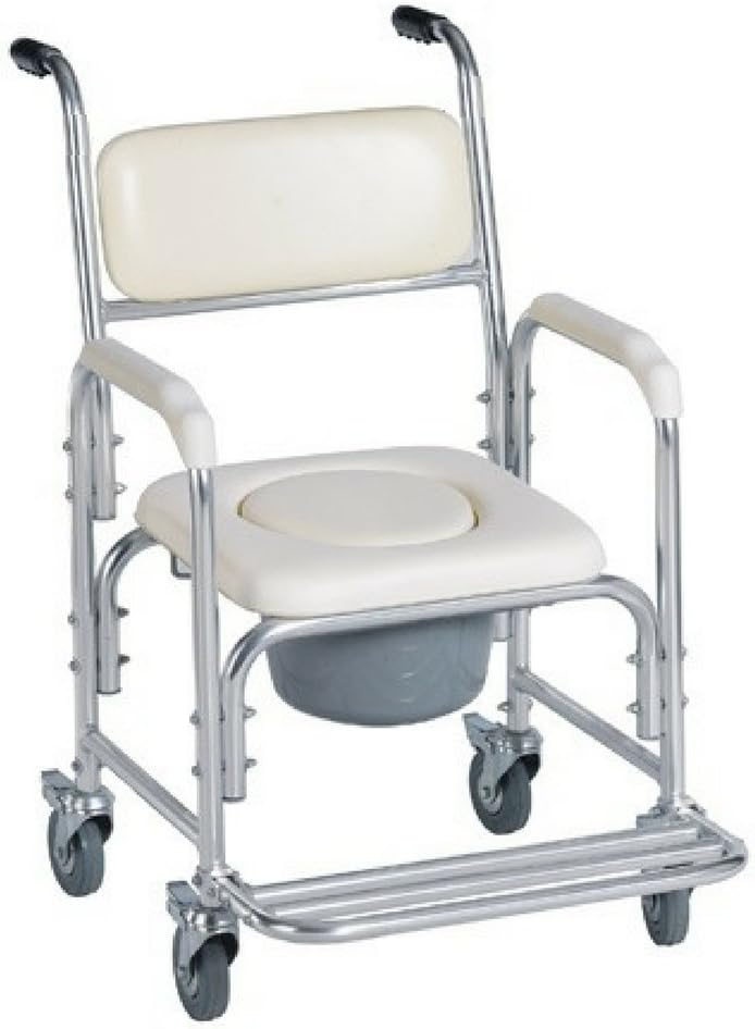 HEALTHLINE Shower Bedside Commode Chair with Wheels and Padded Seat J138572