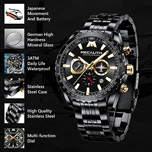 MEGALITH Men's Pilot Watch Analog Quartz Chronograph Waterproof 46mm K900128