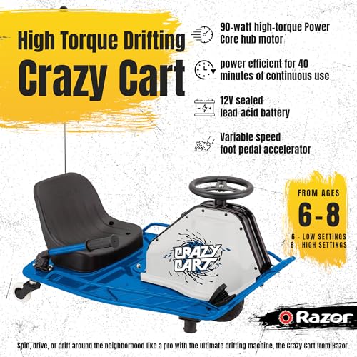 Razor Crazy Cart Blue Drift Trike for Kids and Teens W561664