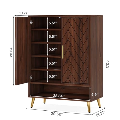 Tribesigns Walnut Shoe Cabinet with Doors, 6-Tier for Entryway Y122