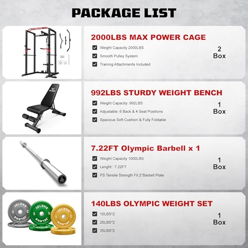 Power Cage 2000LBS Power Rack with LAT Pulldown and Adjustable Pulley System for Home Gym H863717