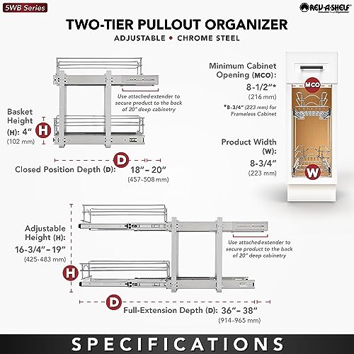 Rev-A-Shelf 2 Tier Pull Out Cabinet Organizer 12 x 18 Inch Steel Wire J907