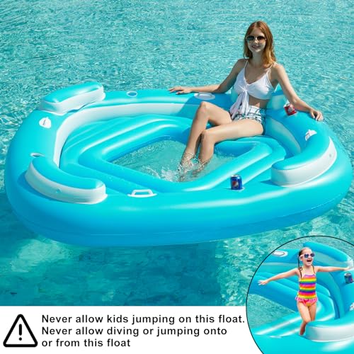 Jasonwell Floating Island Pool Float - Inflatable 4-Person Lounger Raft with Cupholders Z36323