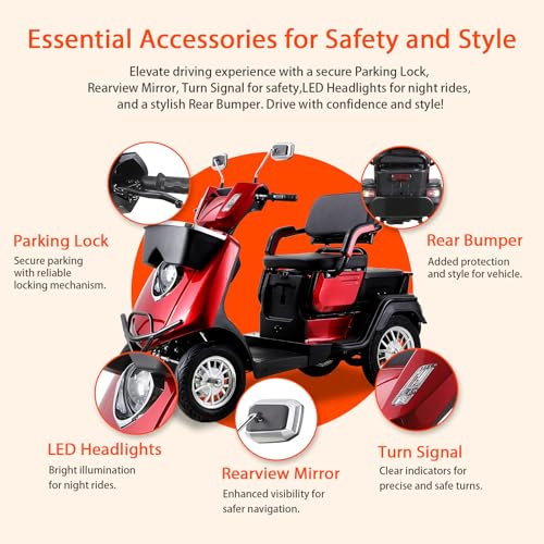 Heavy Duty 4 Wheel Mobility Scooter for Seniors & Adults, 500lbs Capacity, Orange D33988