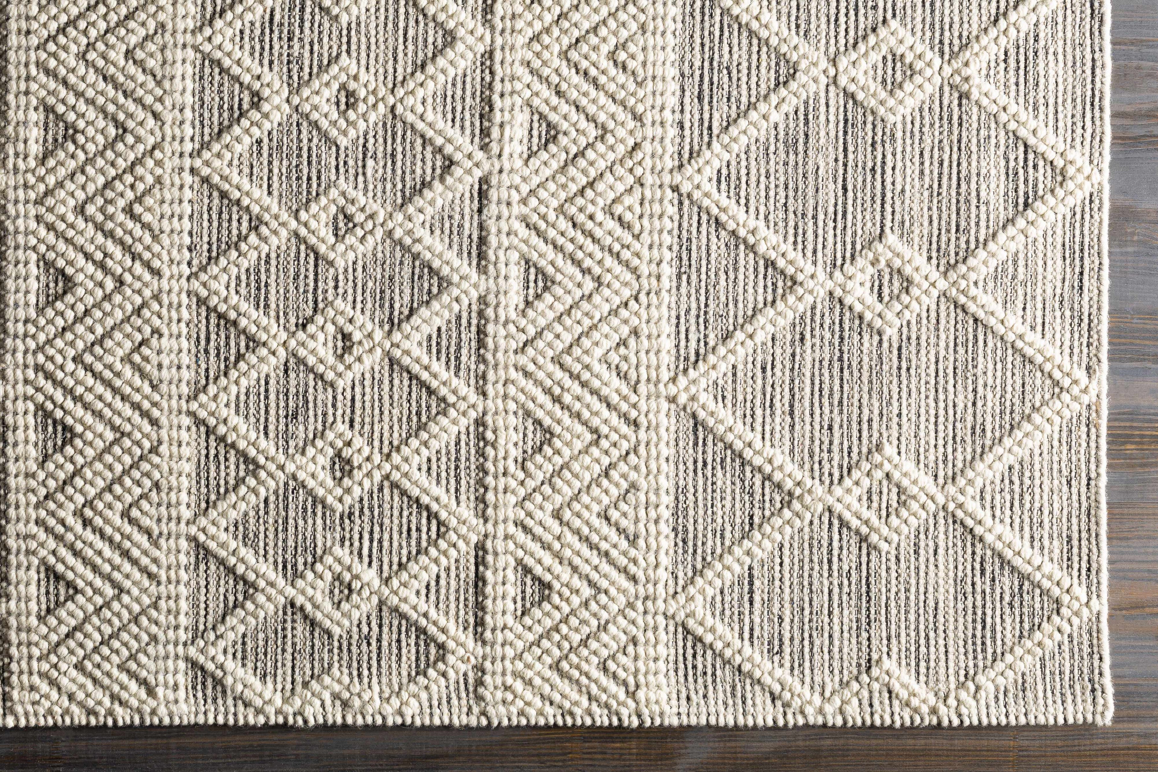 Woolk Moroccan Hand Woven Wool Small Area Rug, Beige White Brown, 2' x 3' L4500