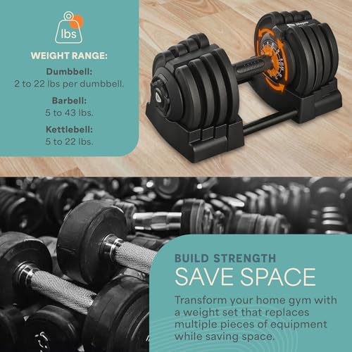 Lifepro Adjustable Dumbbells Set with Rack, 5-in-1, 15-55lb, Home Gym K99628