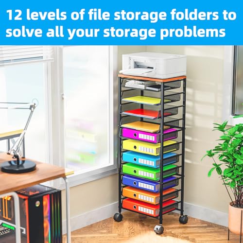 Simple Trending 14 Tier Rolling File Cart with Sliding Trays, Black C4528