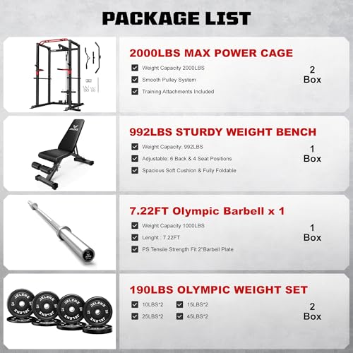 Power Cage 2000LBS Power Rack with LAT Pulldown and Adjustable Pulley System for Home Gym H863717