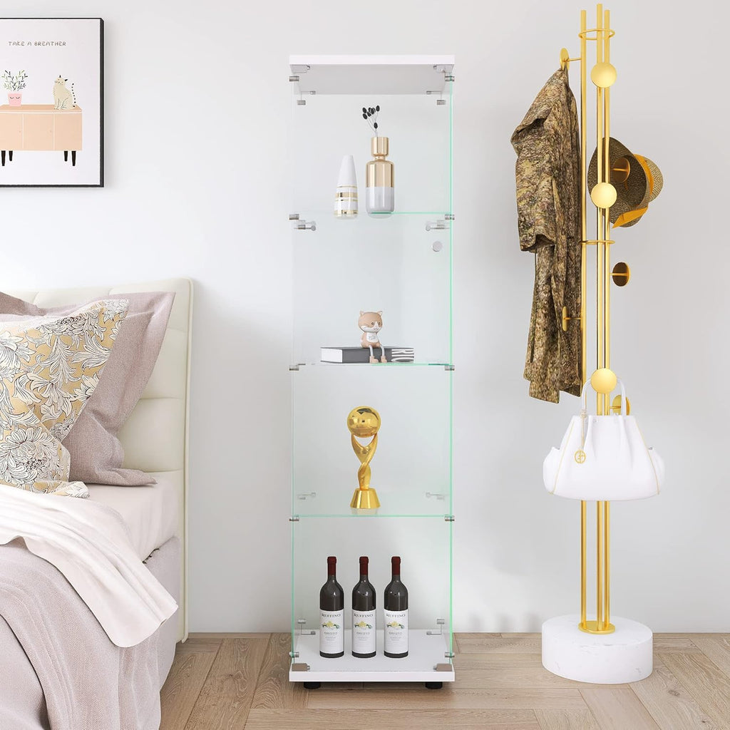 4-Shelf Glass Display Cabinet with Lock, White A99708