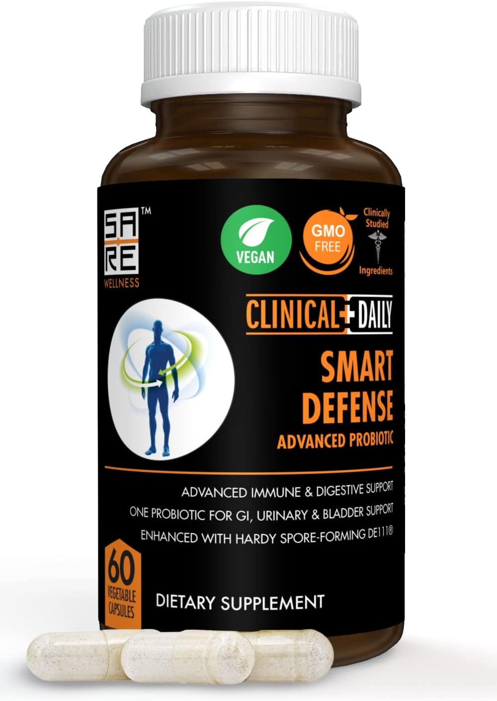 Smart Defense Mega Spore Probiotic. Bacillus Subtilis Spore Based Probiotics For Women and Men With Lactobacillus Plantarum Good Flora Natural Slim Microbiome Support. 60 Vegan Capsules
