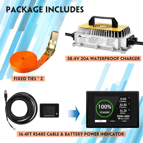 48V 51.2V LiFePO4 Golf Cart Battery with 200A BMS, Mobile APP, Touch Monitor R508