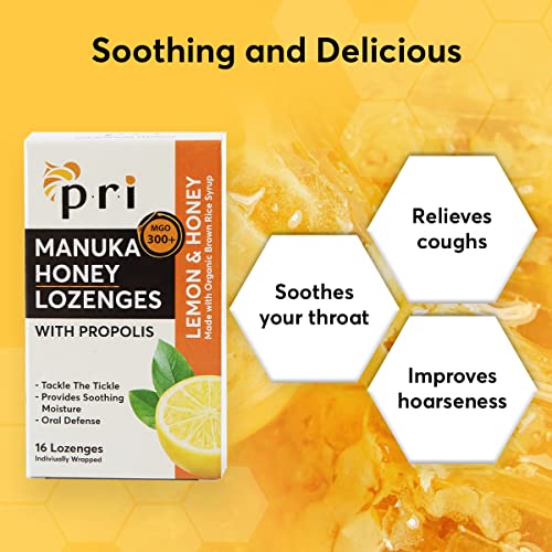 PRI Manuka Honey Lozenges with Propolis, MGO 300+, Lemon, 16 Count (2 Pack) Q1655