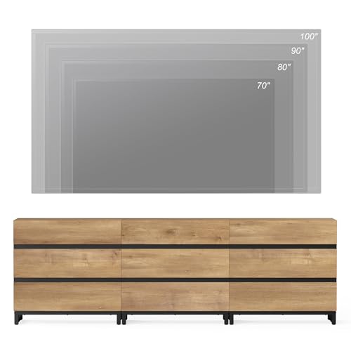 WAMPAT Modern TV Stand for TVs up to 40 inch, 3 Drawers, Metal Base, Oak J845