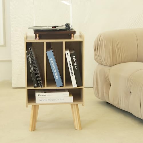 AWASEN Record Player Stand with Vinyl Storage, 3 Tier Wood End Table I40920
