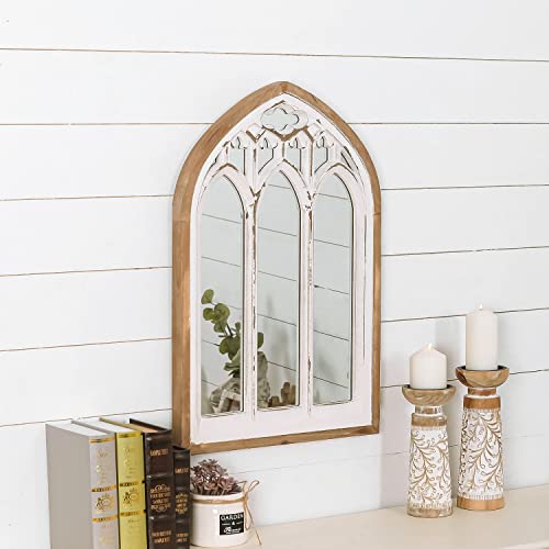 Arch Window Wall Mirror Farmhouse Cathedral Mirror with Wooden Frame U119913