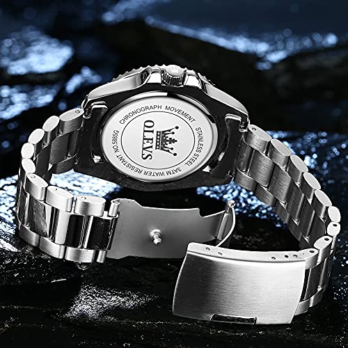 OLEVS Men's Stainless Steel Analog Quartz Watch with Day and Luminous Dial V6348