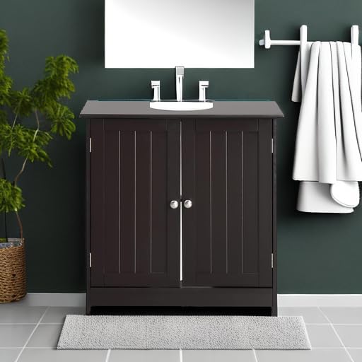Bonnlo Pedestal Under Sink Storage Bathroom Vanity with 2 Doors, Espresso E618445