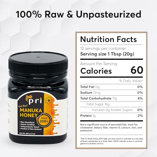 PRI Manuka Honey MGO 200+ Raw, 500g Jar K858