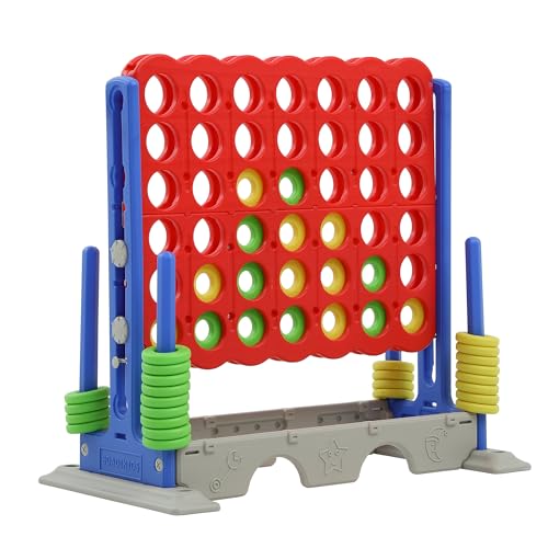Jumbo Four Connect Height Adjustable Yard Game, 33 inch Giant 4 in a Row Outdoor Large Games, Backyard Games with Stable Base for Adults and Family, Blue/White