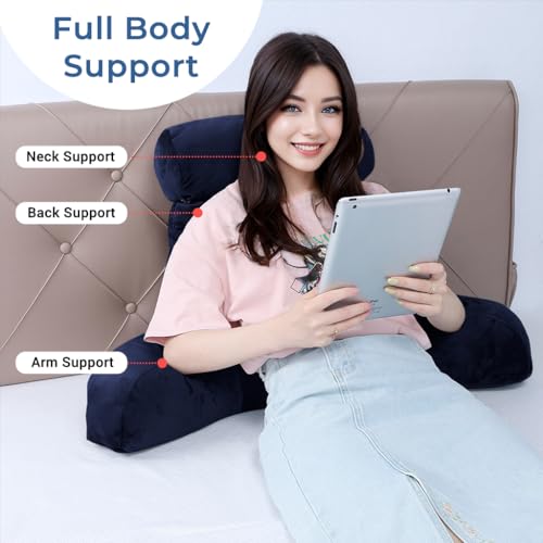 COOLBEBE Reading Pillow for Bed Sitting Up Adult with Arms Grey, Large 27" I460