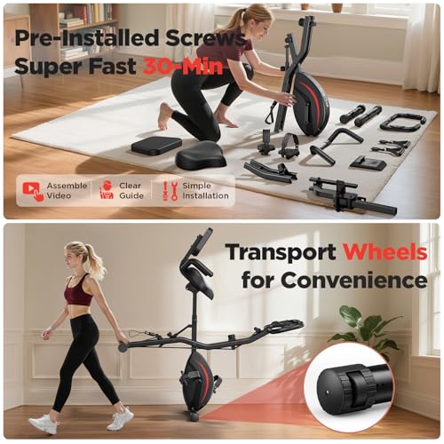Pleny Folding Exercise Bike, 5-in-1 Stationary Bike for Home Gym L299