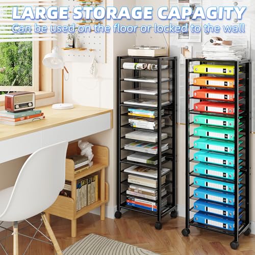 Simple Trending 14 Tier Rolling File Cart with Sliding Trays, Black C4528