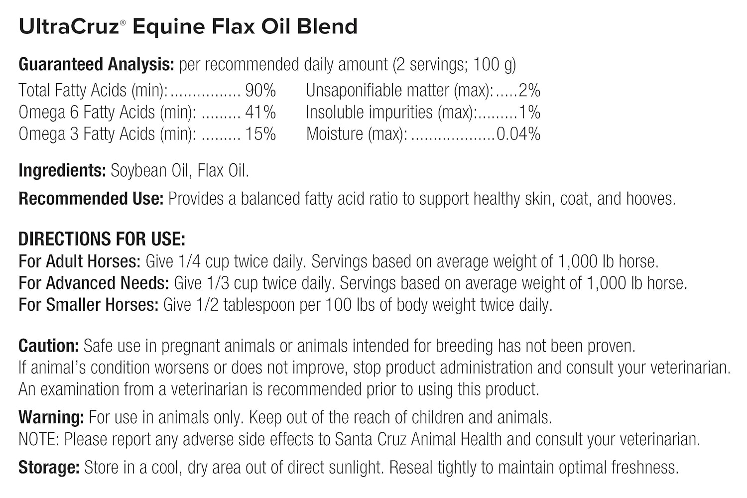 UltraCruz Flax Oil Blend Supplement for Horses and Livestock, 4 Gallon E550036