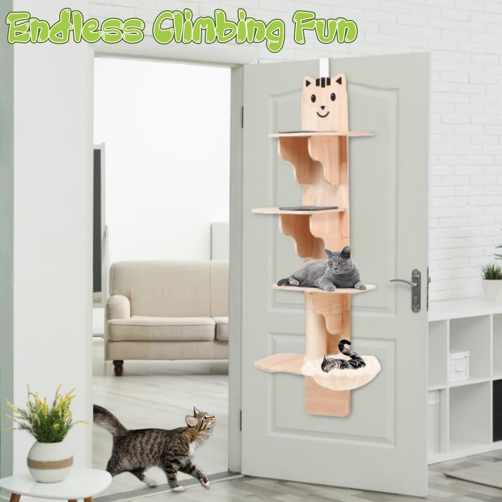 EMUST Door Cat Tree for Indoor Cats, Over The Door Cat Climber with Scratching Post J5857