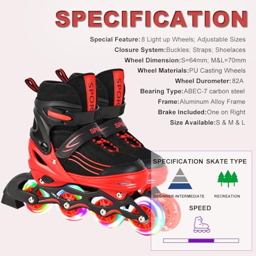Adjustable Kids Inline Skates for Girls Boys, Purple & Black Light Up Wheels L1913