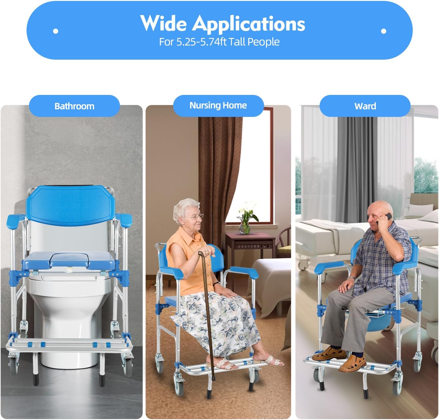Shower Commode Wheelchair with 4 Universal Wheels, Foldable Pedal, 330Lbs Capacity N2946