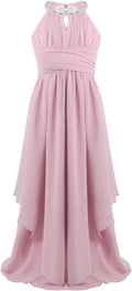 Alvivi Big Girls Halter-Neck Floral Lace Junior Bridesmaid Romper Dress Wedding Party Ball Prom Evening Long Gowns Light Pink B 16 Years