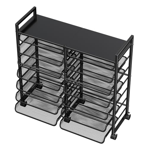Simple Trending 14 Tier Rolling File Cart with Sliding Trays, Black C4528