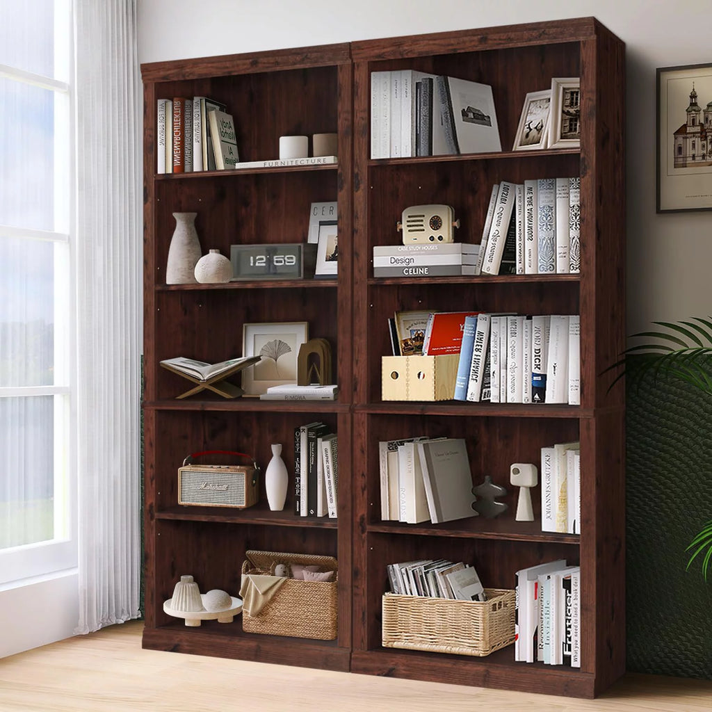 ENSTVER Wooden 5-Shelf Bookcase with Adjustable Shelves, Cherry D581