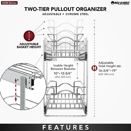 Rev-A-Shelf 2 Tier Pull Out Cabinet Organizer 12 x 18 Inch Steel Wire J907