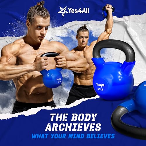 Yes4All 5-100 LB Vinyl Coated Cast Iron Kettlebells M964803