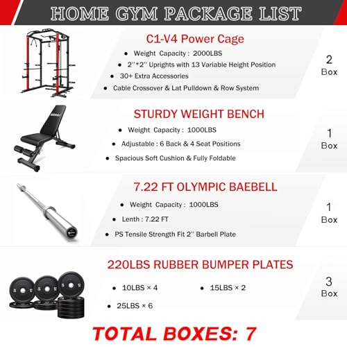 C1-V4 Power Cage with LAT Pulldown, Multi-Function Weight Cage for Home Gym G4781